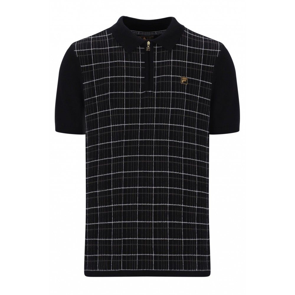 FILA GOLD ENZO KNITTED CHECK ZIP POLO - BLACK