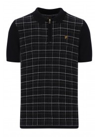 FILA GOLD ENZO KNITTED CHECK ZIP POLO - BLACK