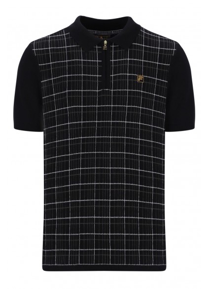FILA GOLD ENZO KNITTED CHECK ZIP POLO - BLACK