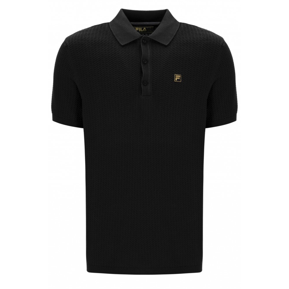 FILA SANDER TEXTURED KNIT POLO SHIRT - BLACK