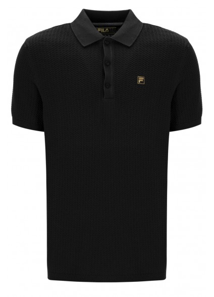FILA SANDER TEXTURED KNIT POLO SHIRT - BLACK