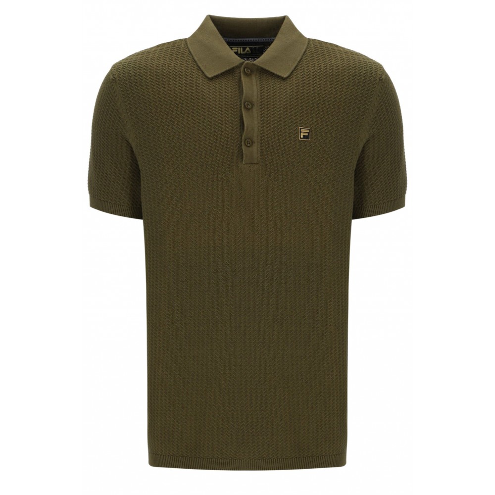 FILA SANDER TEXTURED KNIT POLO SHIRT - DARK OLIVE