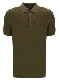 FILA SANDER TEXTURED KNIT POLO SHIRT - DARK OLIVE