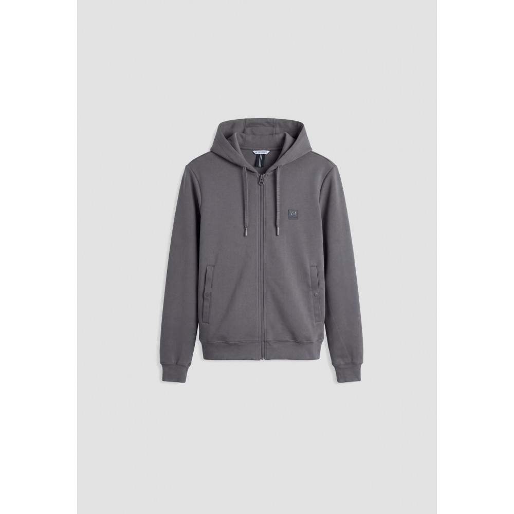 ANTONY MORATO REGULAR-FIT HOODIE IN COTTON INTERLOCK WITH LOGO PATCH - GREY