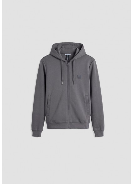 ANTONY MORATO REGULAR-FIT HOODIE IN COTTON INTERLOCK WITH LOGO PATCH - GREY