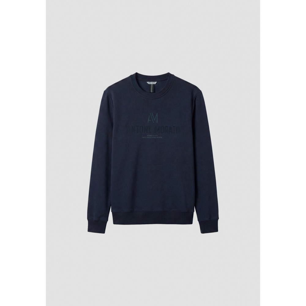 ANTONY MORATO REGULAR-FIT SWEATSHIRT WITH EMBOSSED LOGO PRINT ON CHEST - MARINE BLUE