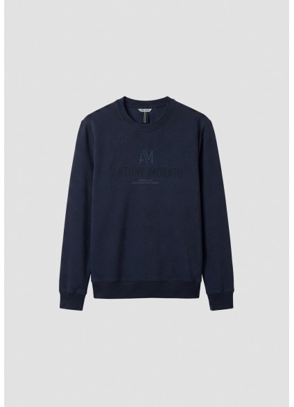 ANTONY MORATO REGULAR-FIT SWEATSHIRT WITH EMBOSSED LOGO PRINT - MARINE BLUE