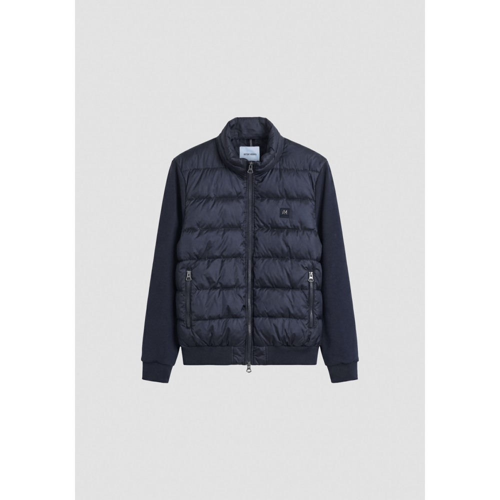 ANTONY MORATO SLIM-FIT COAT IN PADDED SHIOZE NYLON WITH SCUBA INSERTS - MARINE BLUE