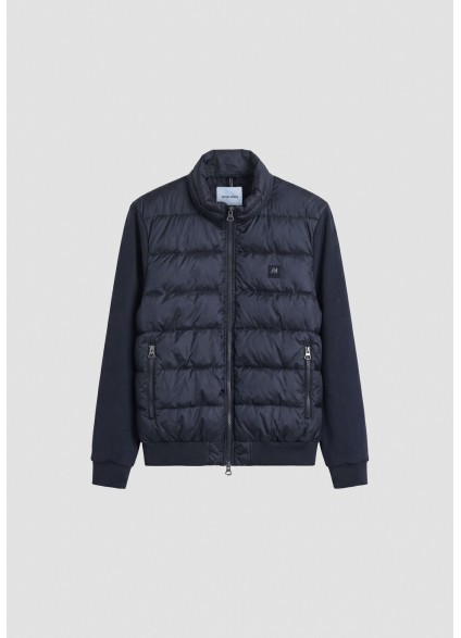 ANTONY MORATO SLIM-FIT COAT IN PADDED SHIOZE NYLON WITH SCUBA INSERTS - MARINE BLUE ANTONY MORATO SLIM-FIT COAT IN PADDED SHIOZE NYLON WITH SCUBA INSERTS - MARINE BLUE