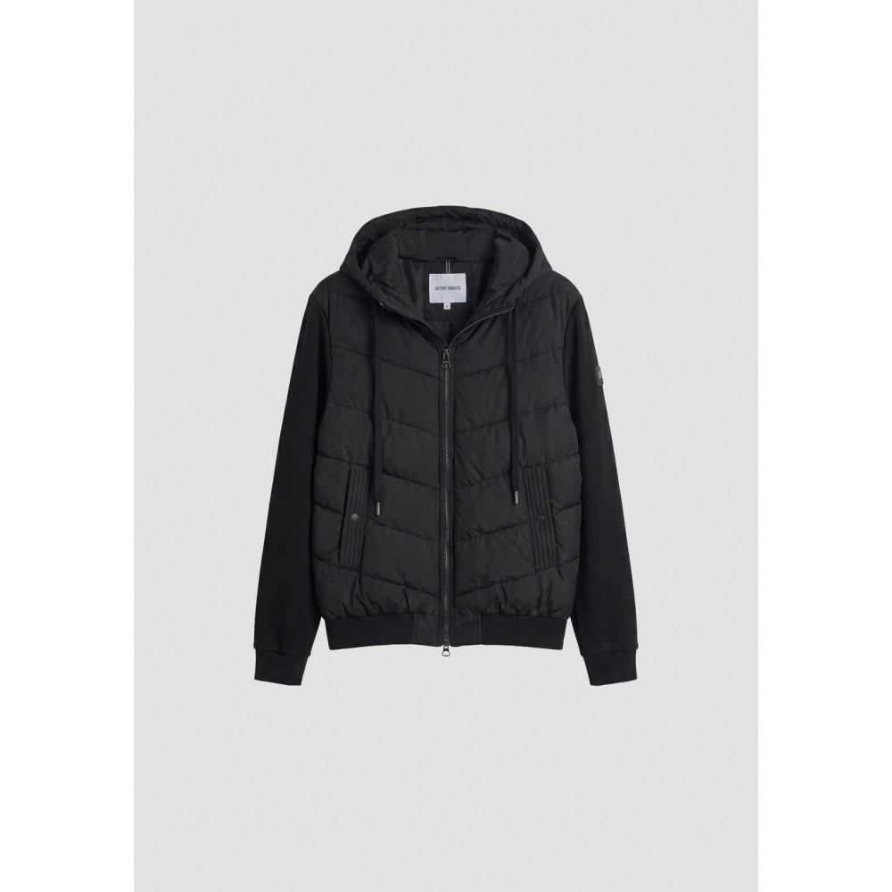 ANTONY MORATO SLIM-FIT COAT IN PADDED TECHNO FABRIC WITH CONTRAST INSERTS - BLACK