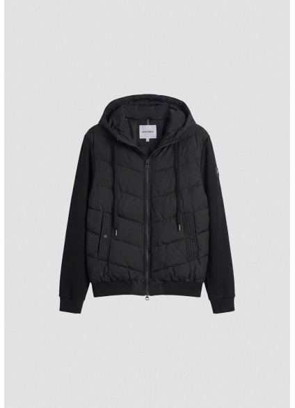 ANTONY MORATO SLIM-FIT COAT IN PADDED TECHNO FABRIC WITH CONTRAST INSERTS - BLACK