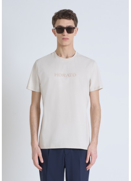 ANTONY MORATO T-SHIRT REGULAR FIT IN JERSEY COTTON WITH FOAM LOGO PRINT - PAPER COLOURWAY