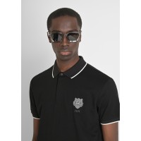 ANTONY MORATO REGULAR-FIT COTTON PIQUE POLO SHIRT WITH TIGER PATCH - BLACK COLOURWAY