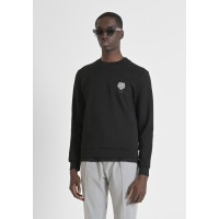 ANTONY MORATO SLIM FIT COTTON BLEND SWEATSHIRT WITH RUBBERISED TIGER PRINT - BLACK COLOURWAY