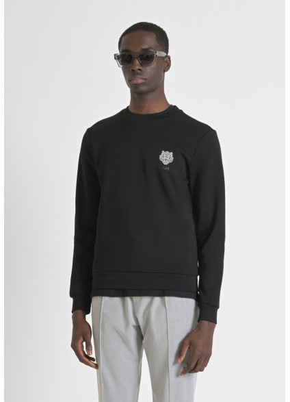 ANTONY MORATO SLIM FIT COTTON BLEND SWEATSHIRT WITH RUBBERISED TIGER PRINT - BLACK COLOURWAY