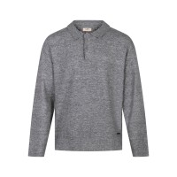 Luke 1977 Kingsbridge Button Through L/S Polo - Mid Marl Grey
