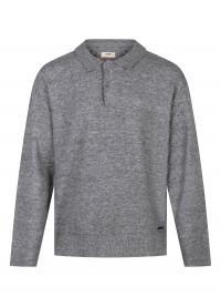 Luke 1977 Kingsbridge Button Through L/S Polo - Mid Marl Grey