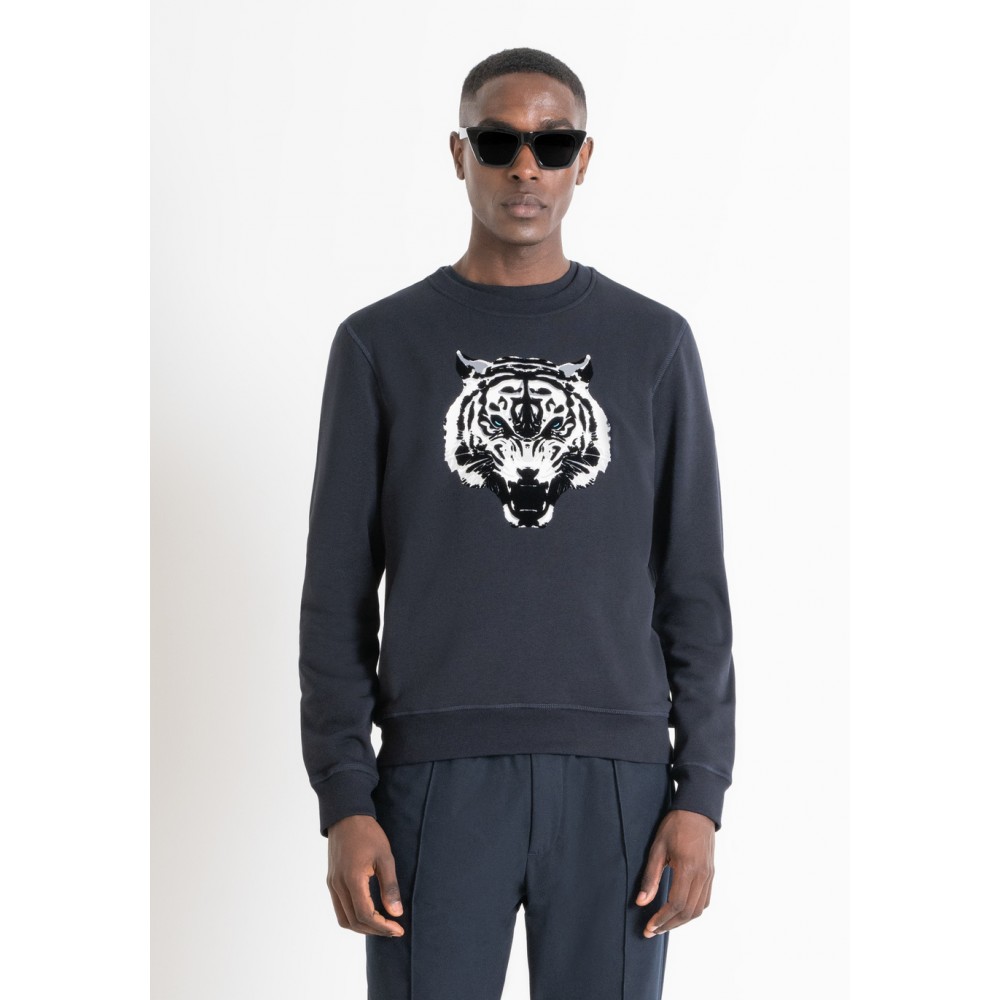 ANTONY MORATO REGULAR FIT SWEATSHIRT WITH TIGER PRINT - NAVY BLUE