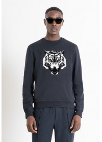 ANTONY MORATO REGULAR FIT SWEATSHIRT WITH TIGER PRINT - NAVY BLUE