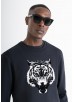 ANTONY MORATO REGULAR FIT SWEATSHIRT WITH TIGER PRINT - NAVY BLUE