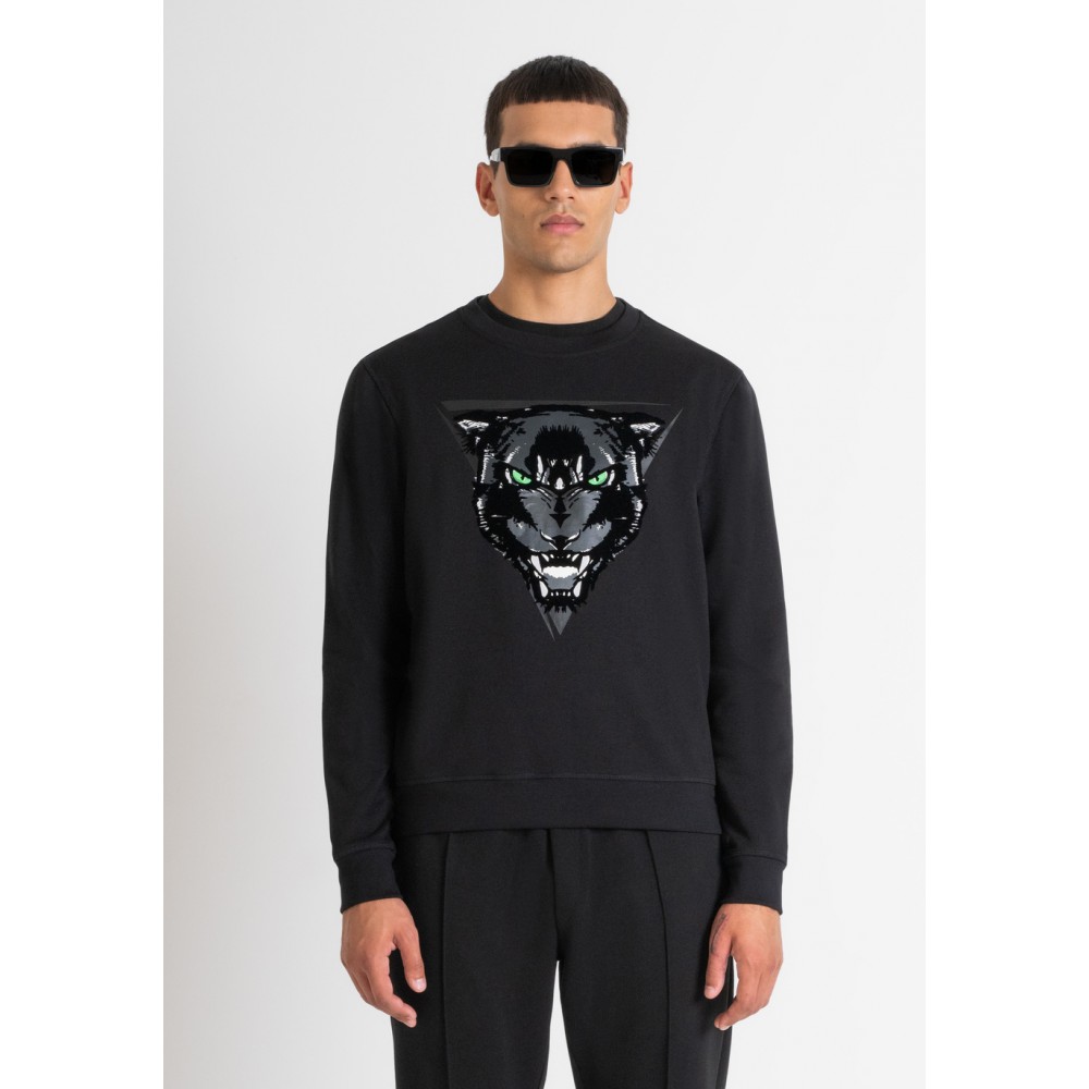 ANTONY MORATO REGULAR FIT SWEATSHIRT WITH PANTHER PRINT - BLACK