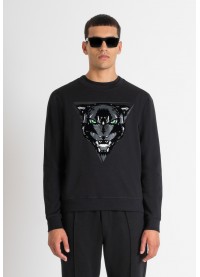 ANTONY MORATO REGULAR FIT SWEATSHIRT WITH PANTHER PRINT - BLACK