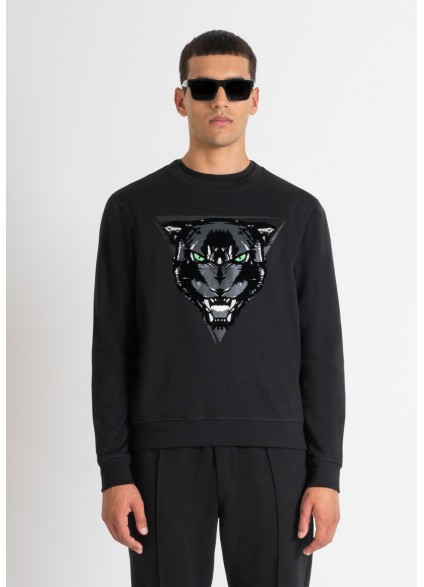 ANTONY MORATO REGULAR FIT SWEATSHIRT WITH PANTHER PRINT - BLACK