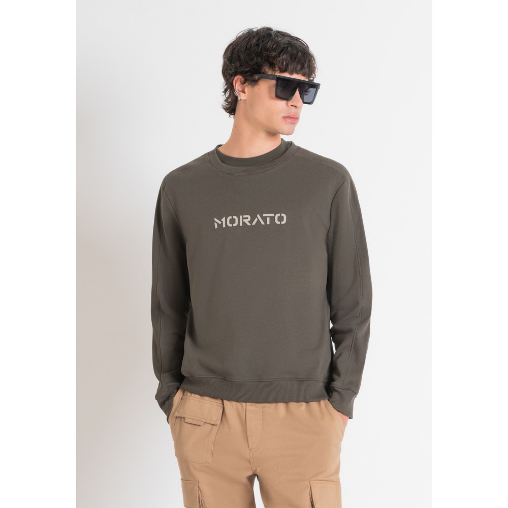 ANTONY MORATO RELAXED FIT SWEATSHIRT WITH RUBBERISED LOGO - DARK OLIVE GREEN