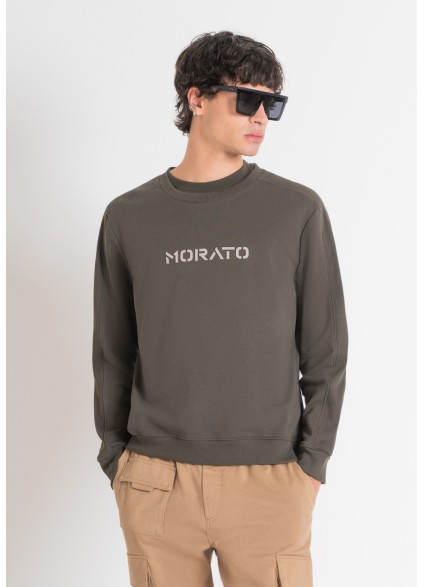 ANTONY MORATO RELAXED FIT SWEATSHIRT WITH RUBBERISED LOGO - DARK OLIVE GREEN