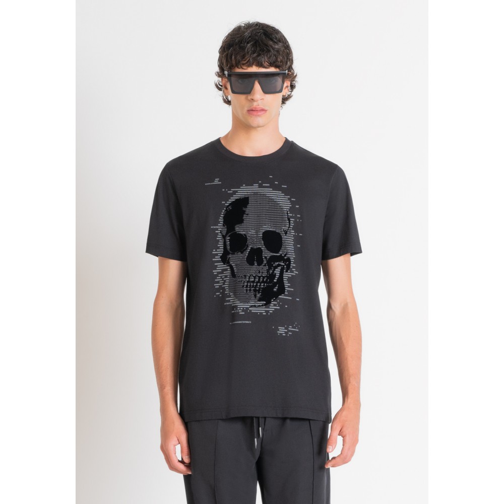 ANTONY MORATO REGULAR FIT T-SHIRT WITH SKULL PRINT - BLACK