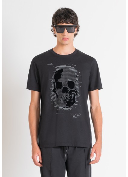 ANTONY MORATO REGULAR FIT T-SHIRT WITH SKULL PRINT - BLACK