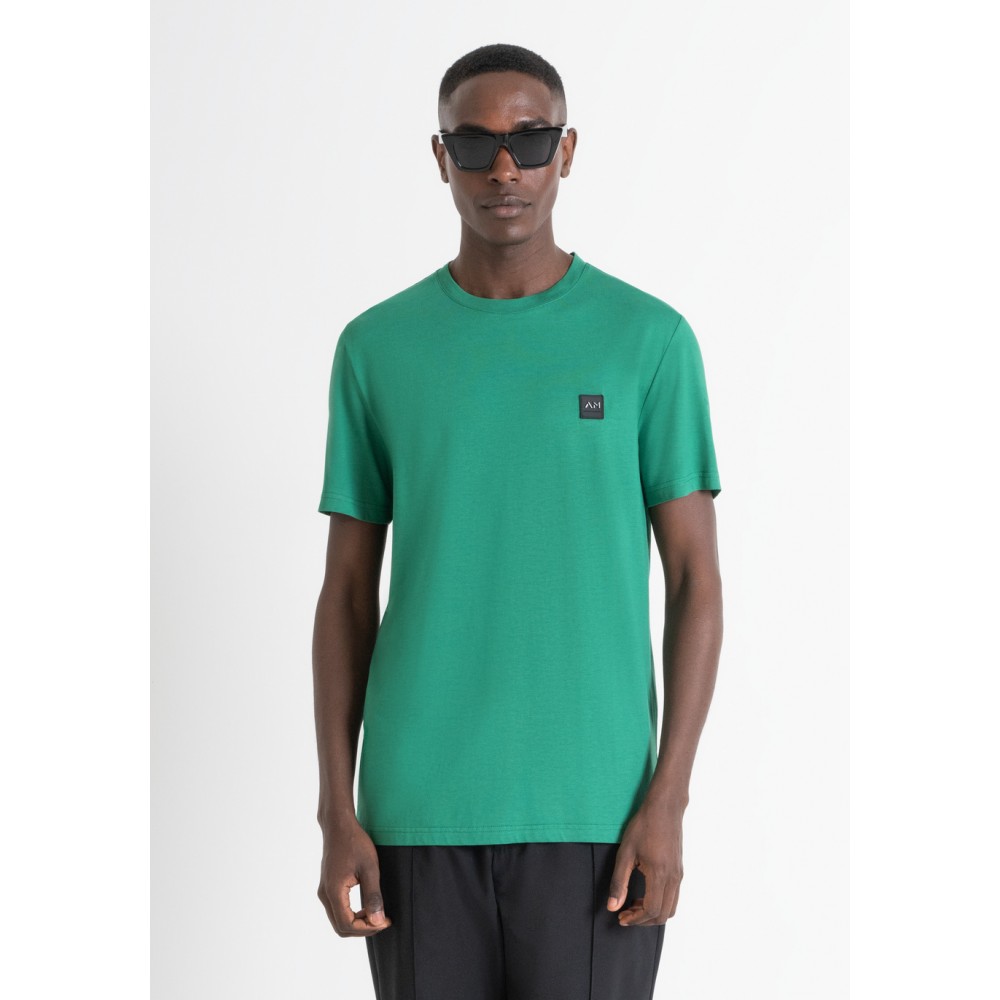 ANTONY MORATO REGULAR FIT T-SHIRT IN SUSTAINABLE VISCOSE-BLEND FABRIC - FLAG GREEN