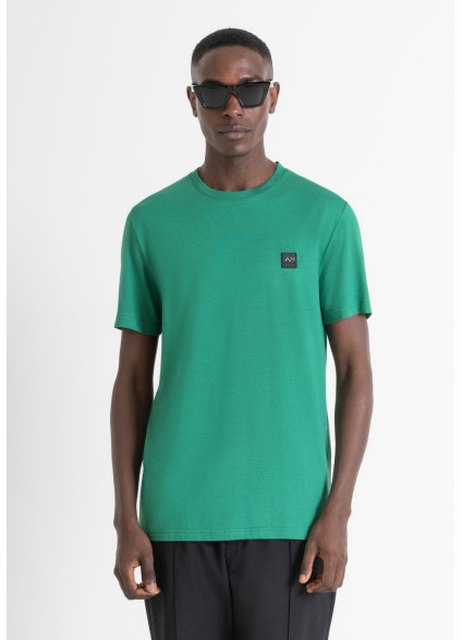 ANTONY MORATO REGULAR FIT T-SHIRT IN SUSTAINABLE VISCOSE-BLEND FABRIC - FLAG GREEN