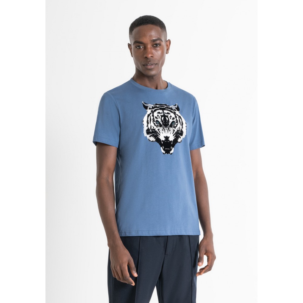 ANTONY MORATO REGULAR FIT T-SHIRT WITH TIGER PRINT - AVIO BLUE