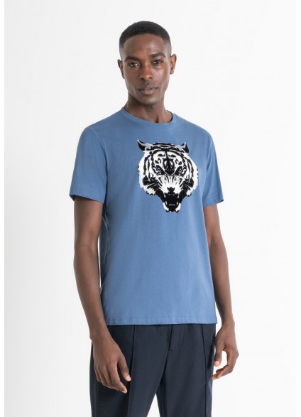 ANTONY MORATO REGULAR FIT T-SHIRT WITH TIGER PRINT - AVIO BLUE