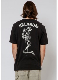 Religion Praying Skeleton Stencil T-Shirt - Black