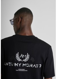ANTONY MORATO RELAXED-FIT T-SHIRT IN COTTON JERSEY WITH MARBLE-EFFECT PRINT - BLACK