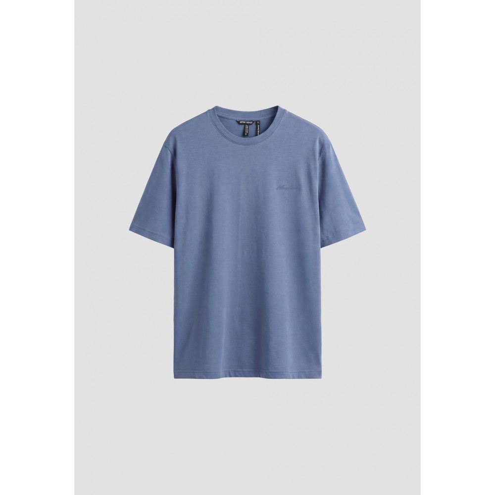 ANTONY MORATO SUPER SLIM FIT ROUND NECK T-SHIRT IN STRETCH MODAL COTTON - CHINA BLUE