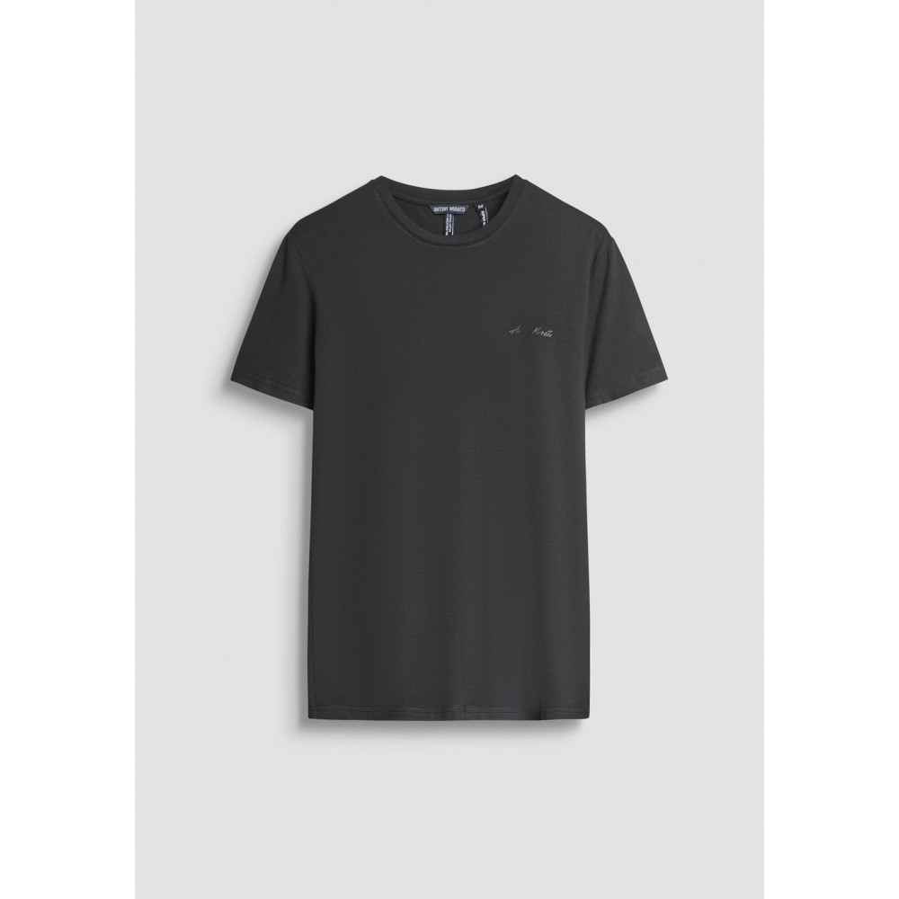 ANTONY MORATO SUPER SLIM FIT ROUND NECK T-SHIRT IN STRETCH MODAL COTTON - BLACK
