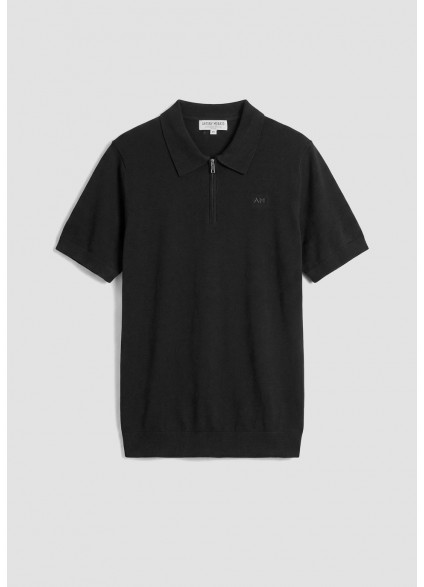 ANTONY MORATO REGULAR-FIT SHORT-SLEEVED POLO SHIRT IN A SOFT COTTON BLEND WITH ZIP AND PRINT - BLACK