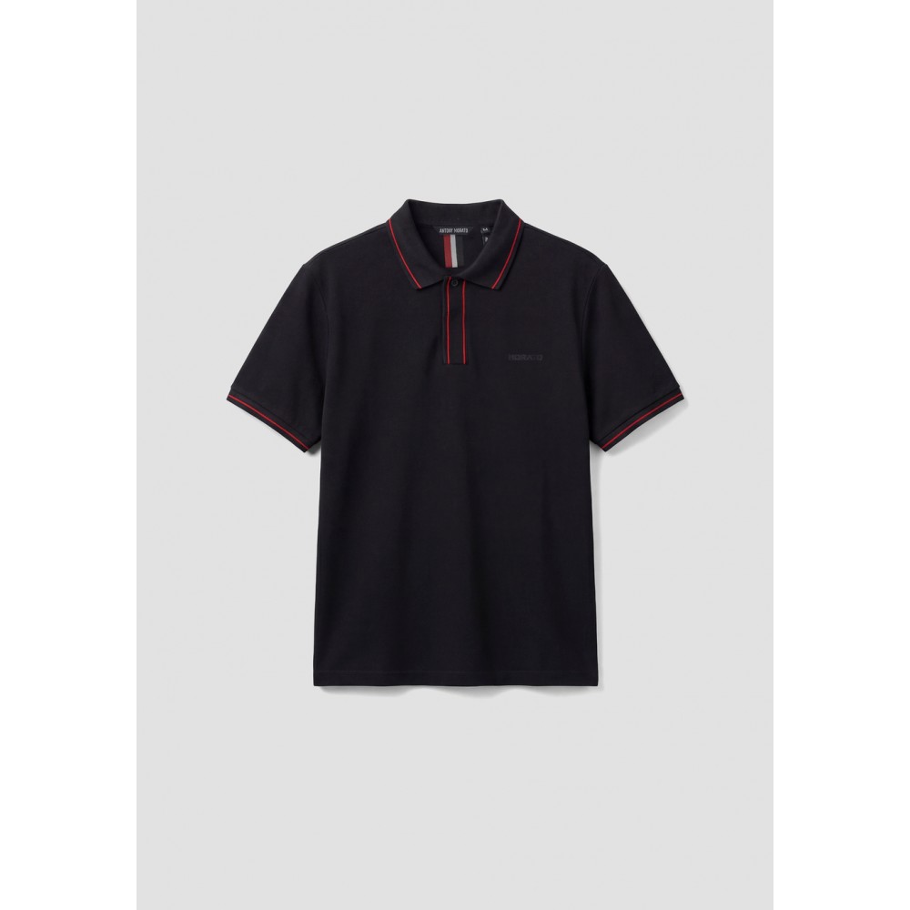 ANTONY MORATO REGULAR FIT COTTON PIQUÉ POLO SHIRT WITH PRINT - BLACK/RED