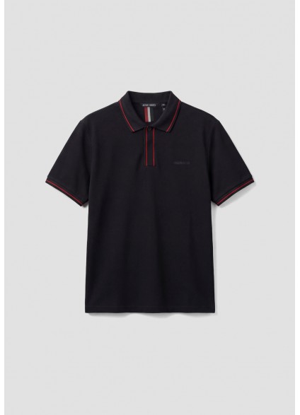 ANTONY MORATO REGULAR FIT COTTON PIQUÉ POLO SHIRT WITH PRINT - BLACK/RED