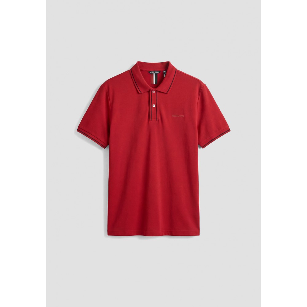 ANTONY MORATO REGULAR FIT COTTON PIQUÉ POLO SHIRT WITH PRINT - CHERRY/BLACK