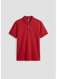 ANTONY MORATO REGULAR FIT COTTON PIQUÉ POLO SHIRT WITH PRINT - CHERRY/BLACK