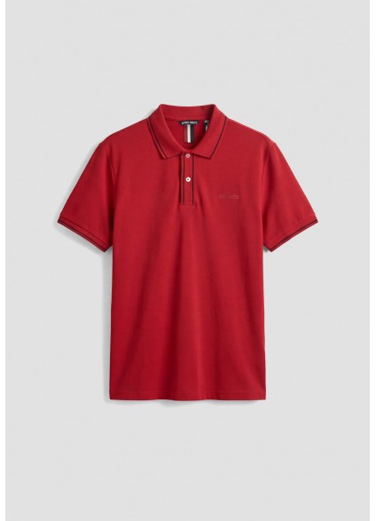 ANTONY MORATO REGULAR FIT COTTON PIQUÉ POLO SHIRT WITH PRINT - CHERRY/BLACK