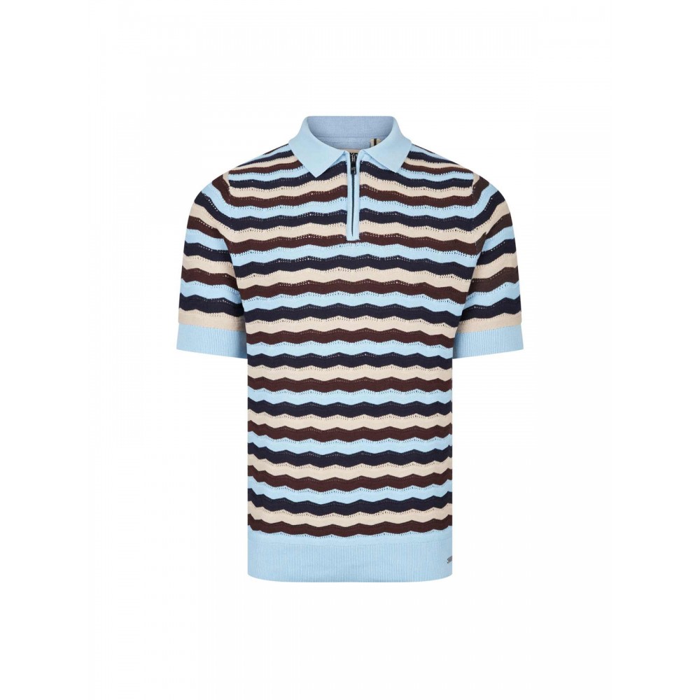 Luke 1977 Maughold Textured Knit Polo - Sky Blue Ecru