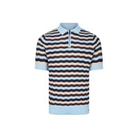 Luke 1977 Maughold Textured Knit Polo - Sky Blue Ecru