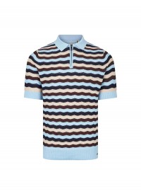 Luke 1977 Maughold Textured Knit Polo - Sky Blue Ecru