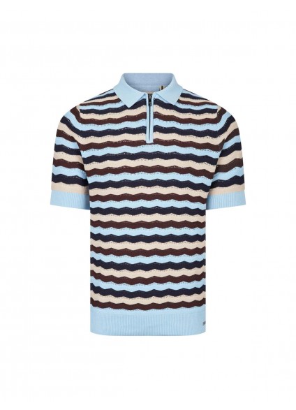 Luke 1977 Maughold Textured Knit Polo - Sky Blue Ecru
