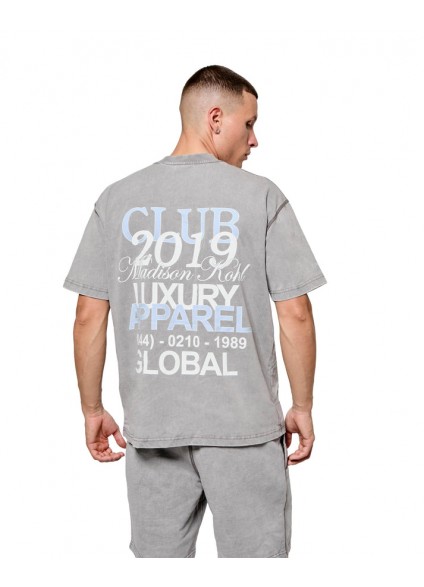 Madison Kohl MK Club Oversized T-Shirt - Washed Grey / Placid Blue